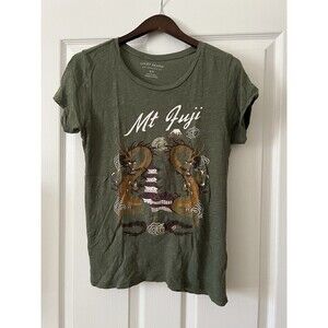 Lucky Brand Mt Fuji Dragons Green Cotton T-Shirt Size Small Women’s